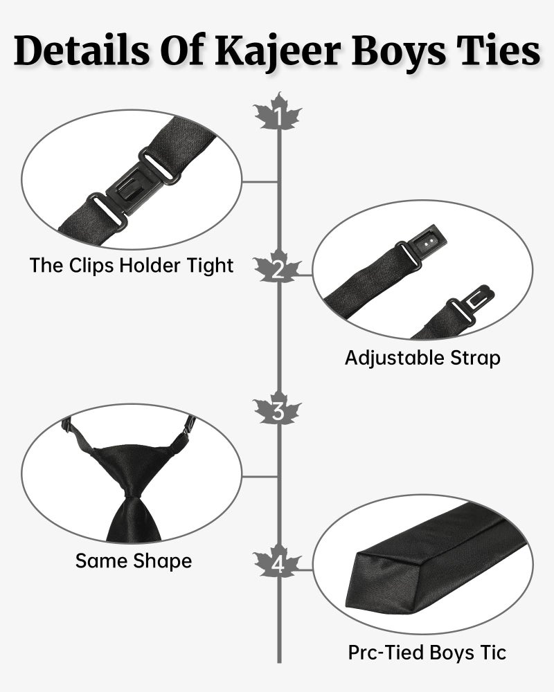 Kajeer Boys Ties for Kids Necktie Solid Adjustable - Woven Boys Pre-tied for Kids Formal Wedding Graduation School Uniforms (Black, M (age 5 years - 12) - Image 3